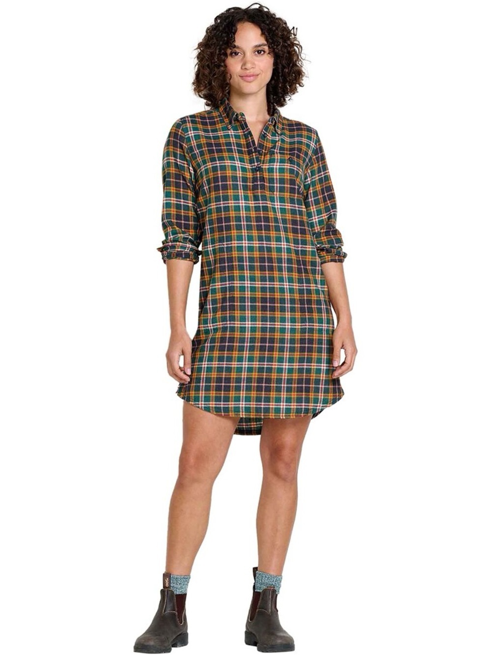 Toad&Co Re-Form Popover Dress Green Plaid NWT Small Comfort Cotton Blend